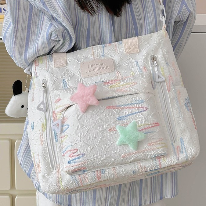 Korean-style fresh and cute girl backpack, sweet and casual, college student schoolbag, lightweight hand-held tutorial bag, single-shoulder bag details Picture