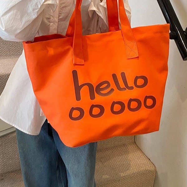 The new Korean version canvas bag, large-capacity single-shoulder lettered tote bag, simple and casual trendy bag, student shopping bag trend Specification drawing