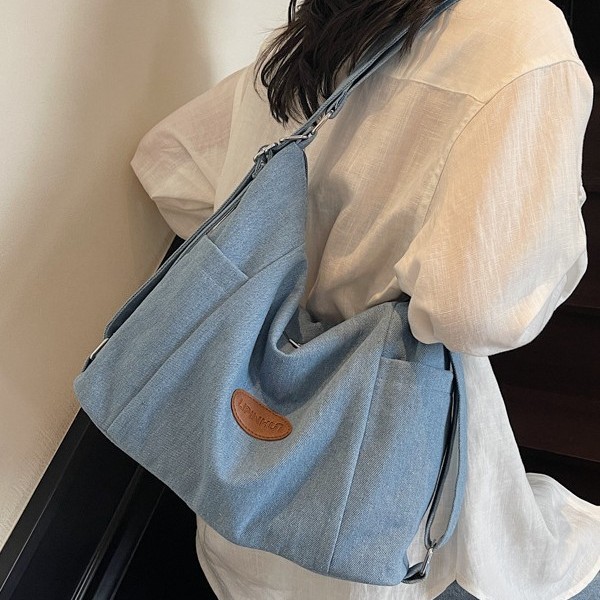 Commuting denim tote bag, cross-border 2025 new style simple single-shoulder underarm bag, women's large capacity versatile backpack full figure