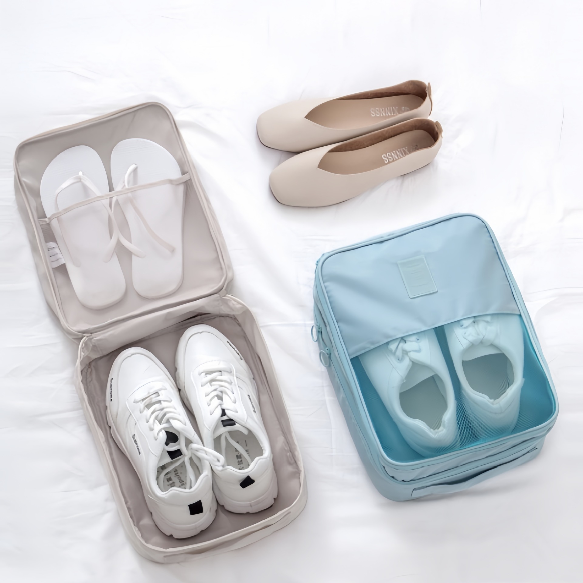 New twill Oxford fabric three-layer shoe box fabric waterproof portable handbag with a pull-out handle shoe storage bag full figure