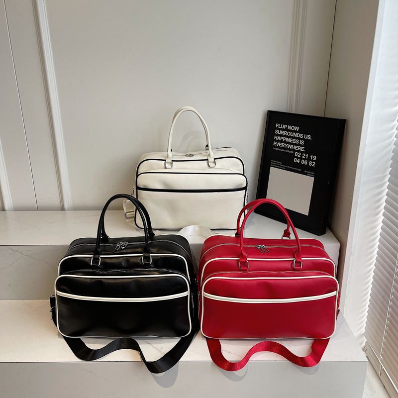 Large-capacity hand-held soft leather-like travel bag, business trip short-distance luggage bag, multi-layer storage, outdoor sports bag details Picture