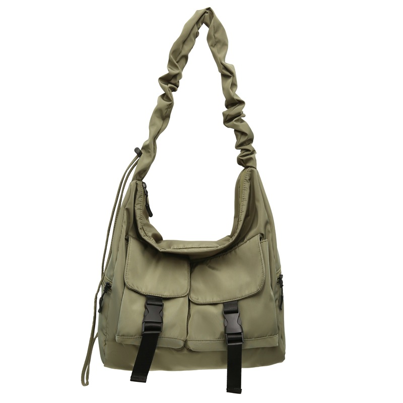 Large-capacity nylon fabric bag, ins style simple and casual crossbody single-shoulder bag, soft surface lazy bag for women, pleated crossbody bag Item Picture