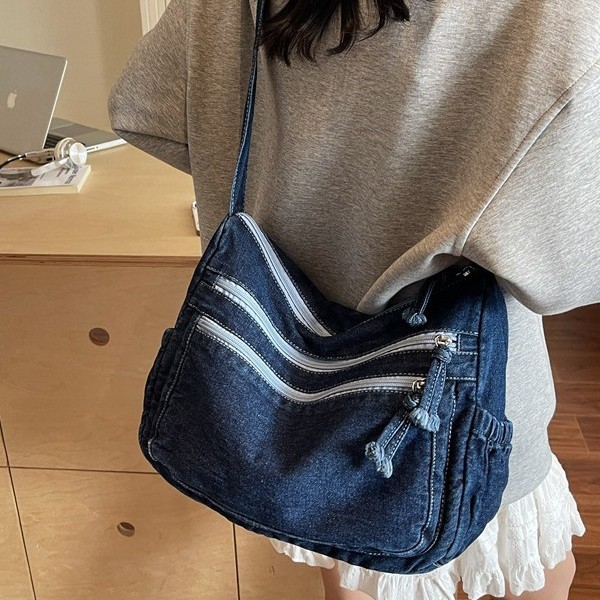 Denim bag, women's tote bag, large capacity, spring and summer sparkle, can be carried diagonally, new single-shoulder commuting bag for classes details Picture