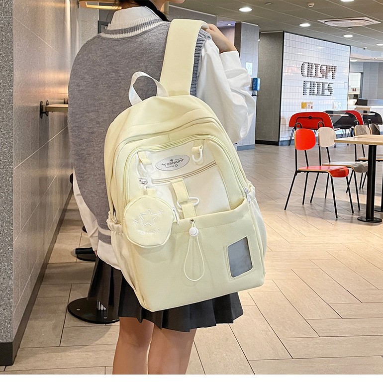 Versatile and color-blocking Japanese InS-style schoolbag, cute girl, large-capacity backpack, backpack for junior and senior high school students Specification drawing