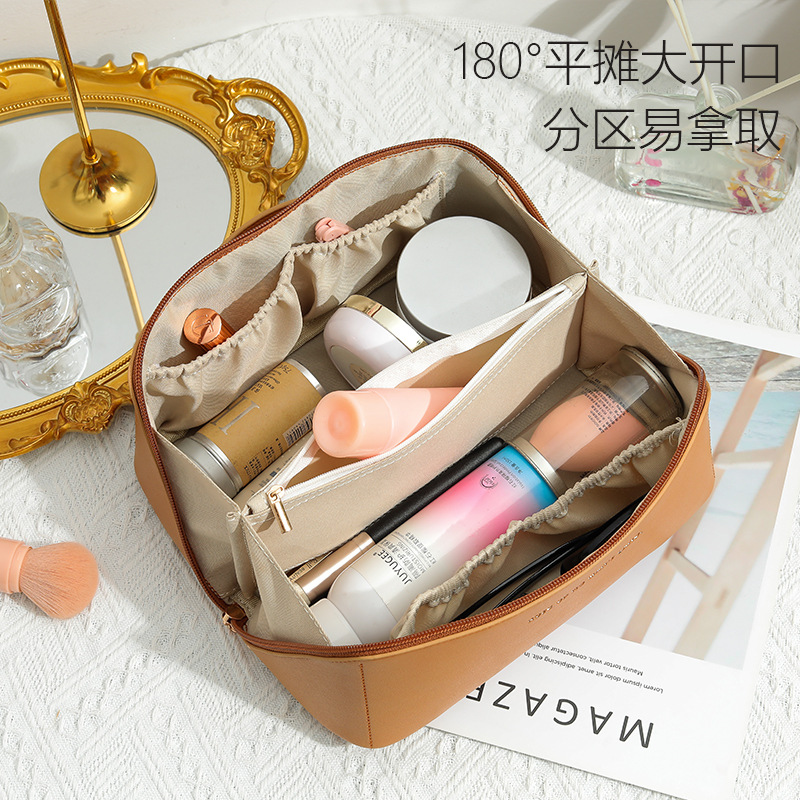 A portable large-capacity pu cosmetics storage bag with a high-end feel for women's travel, a popular pillow and makeup bag Specification drawing