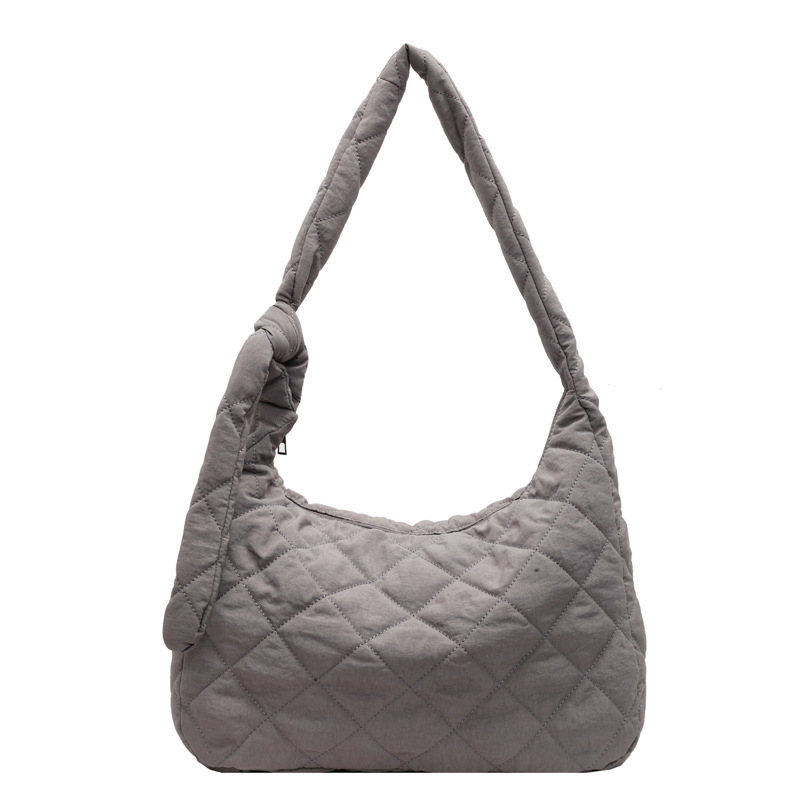 Diamond-patterned fashion cotton jacket 2024 Winter new Design Pleated large-capacity cotton jacket Casual embroidered thread single-shoulder tote bag Item Picture
