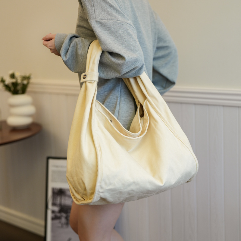 Japanese-style simple washed canvas bag, ins large-capacity artistic retro hand-held shoulder bag, student tote bag for class details Picture