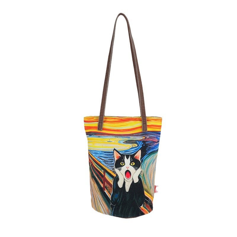 Printed cartoon fabric bag, Japanese-style single-shoulder bag, single-shoulder bag, tote bag, autumn and winter ins bucket bag, cute fabric Item Picture