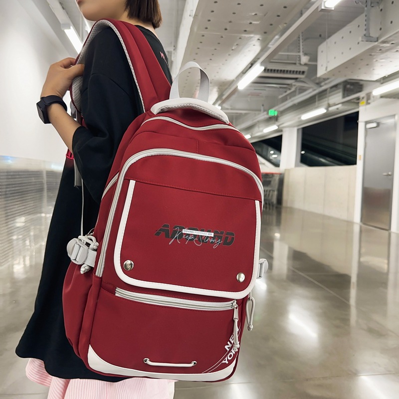 New student backpack for women: Durable letter-printed computer backpack, casual, simple and trendy, large-capacity backpack for men details Picture