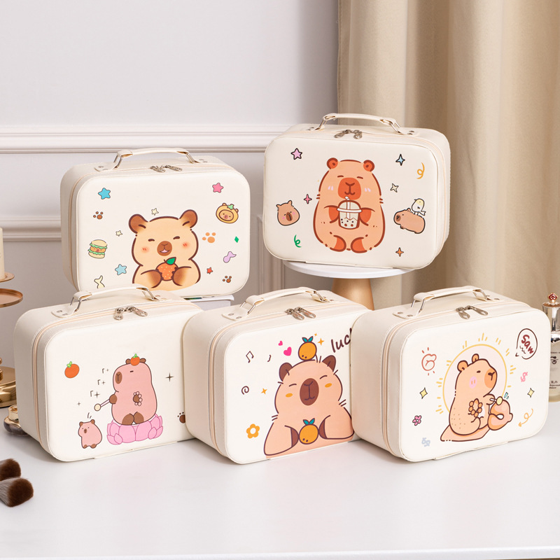 Capibala makeup box, large-capacity cosmetics, portable cute makeup bag, cartoon storage box, waterproof three-dimensional full figure