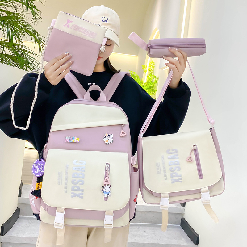Trendy new high-appearation-level junior high school schoolbag for girls, large-capacity set backpack, Korean-style contrasting color campus backpack for boys Specification drawing
