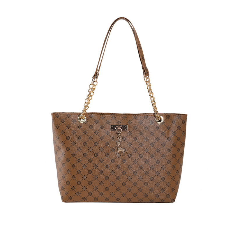 Large-capacity bag 2023 new style women's bag, fashionable commuting retro chain hand shoulder bag, printed tote bag Item Picture