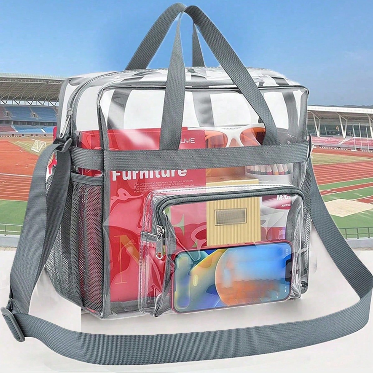 Cross-border crossbody large-capacity storage luggage bag, transparent PVC portable hand-held travel cold-proof toiletry bag in stock Specification drawing