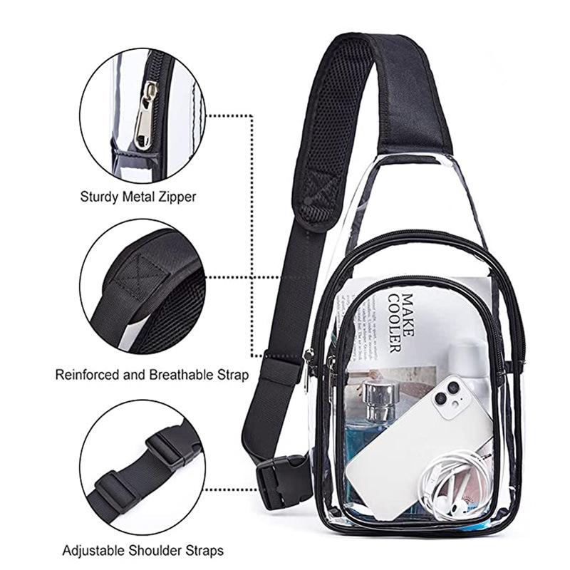 Cross-border bestsellers: PVC transparent single-shoulder bag, outdoor travel sealed waterproof storage bag, double-layer crossbody bag Specification drawing