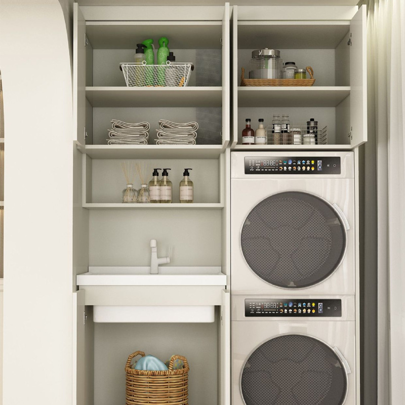 Honeycomb aluminum balcony cabinet, combined laundry cabinet, sweeping machine, balcony storage cabinet, washing machine integrated storage cabinet Application Scenario