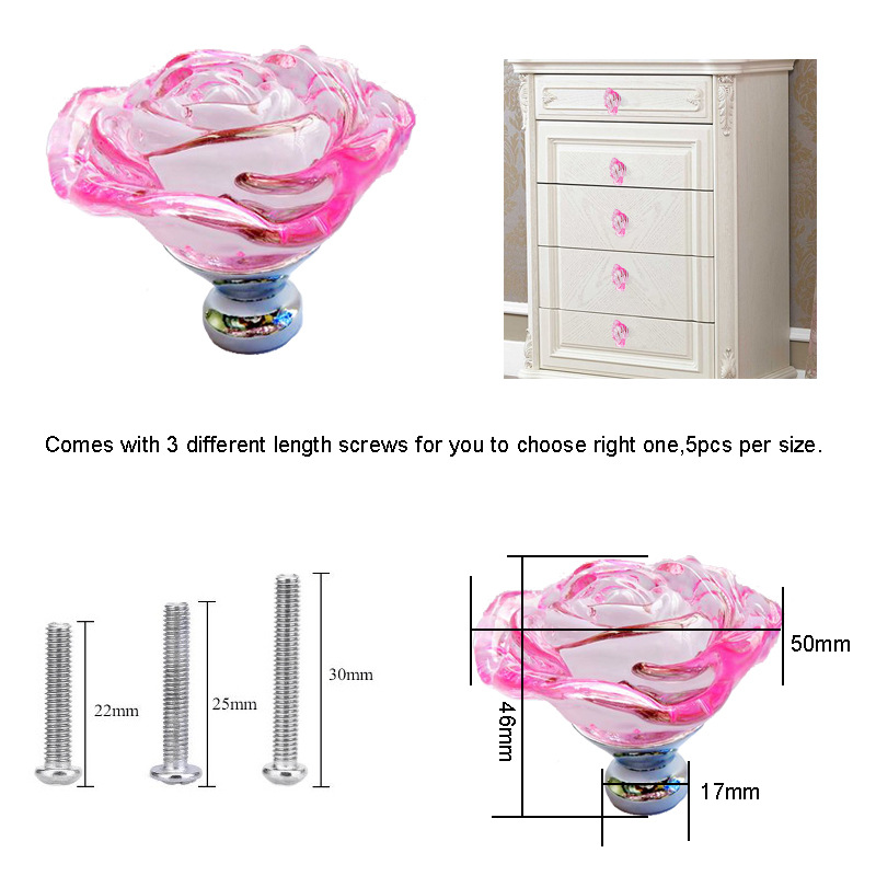 Colorful single-hole crystal rose handle, European-style wardrobe, cabinet, bedside, wine cabinet door, crystal handle, glass handle details Picture
