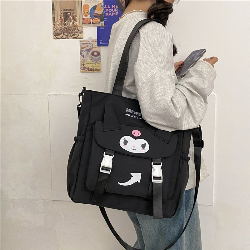 Cute Japanese and Korean cartoon single-shoulder bags, crossbody tote bags, class tutorial bags for junior high school, senior high school and college students, canvas bags details Picture