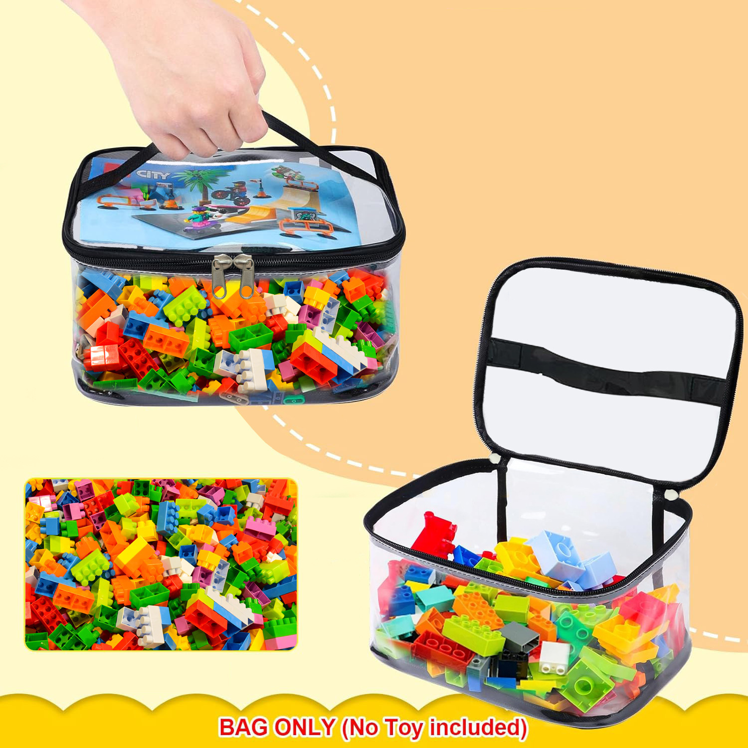 Cross-border building blocks compatible with Lego storage buckets, parts classification storage boxes, small particle wooden toy storage bags and handbags Specification drawing