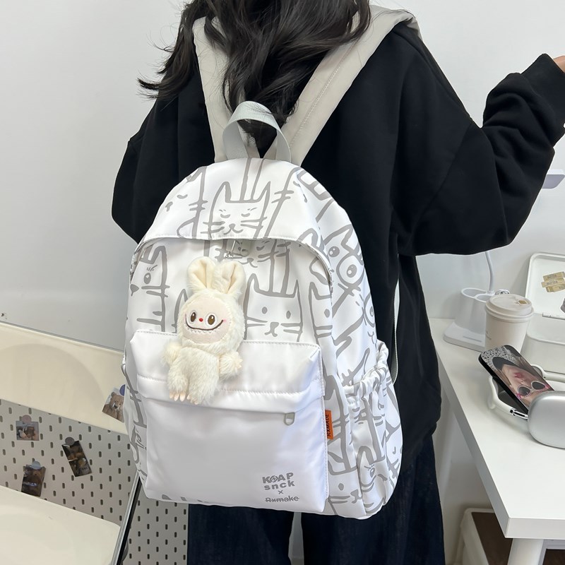 Cross-border leisure travel large-capacity backpack, street trend printed cat backpack, student lightweight schoolbag, female details Picture