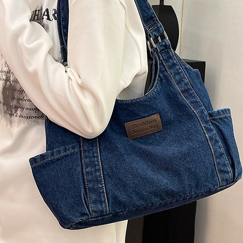 Single-shoulder bag, tote bag, artistic style, denim commuter all-season large bag, simple underarm design, niche and versatile Japanese style Specification drawing