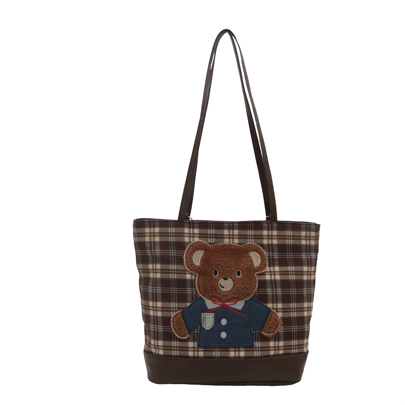 New and elegant tote bag, personalized casual backpack, Korean version large-capacity underarm bag, color-matched checkered cartoon women's bag Item Picture