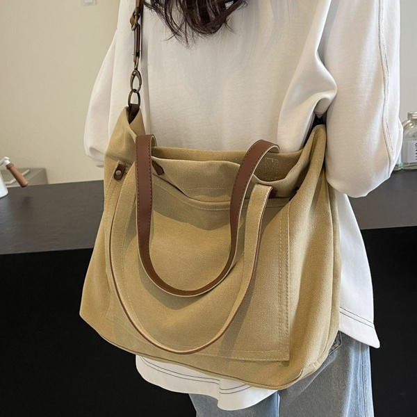 Trendy Harajuku style canvas bag for female students, large-capacity casual retro washed canvas tote bag details Picture