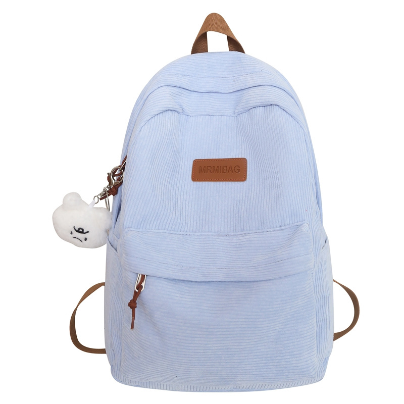 Corduroy lightweight and wear-resistant university backpack, fashionable and simple, large-capacity student schoolbag, solid color cute backpack Item Picture