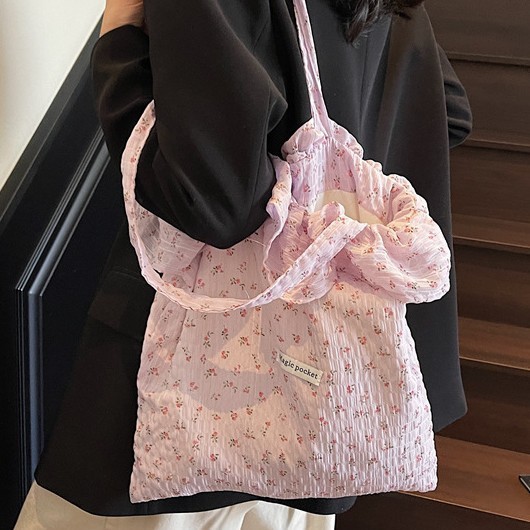 Trendy floral print handbag 2025 Summer new casual and stylish single-shoulder bag, large-capacity commuter tote bag Specification drawing