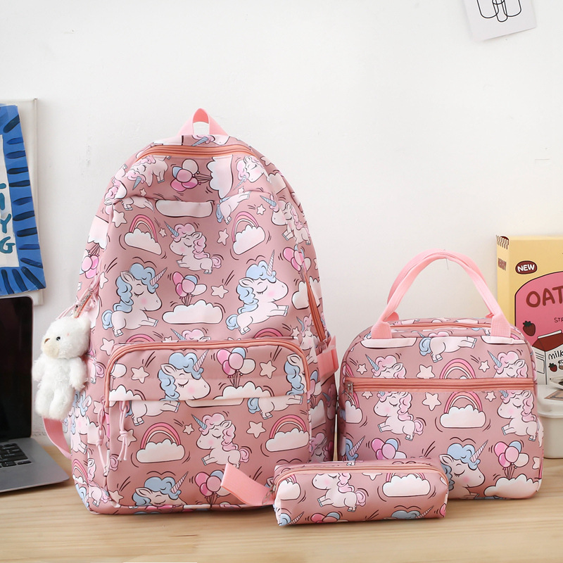 A new cross-border fashionable cartoon backpack with a large capacity for primary and secondary school students, a three-piece set of portable lunch box full figure