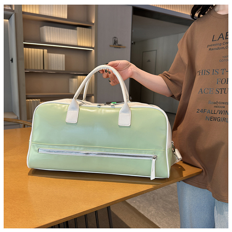 Trendy and casual PU texture travel bag for women, LOGO printable Korean-style storage bag, simple crossbody carry-on bag for going out full figure