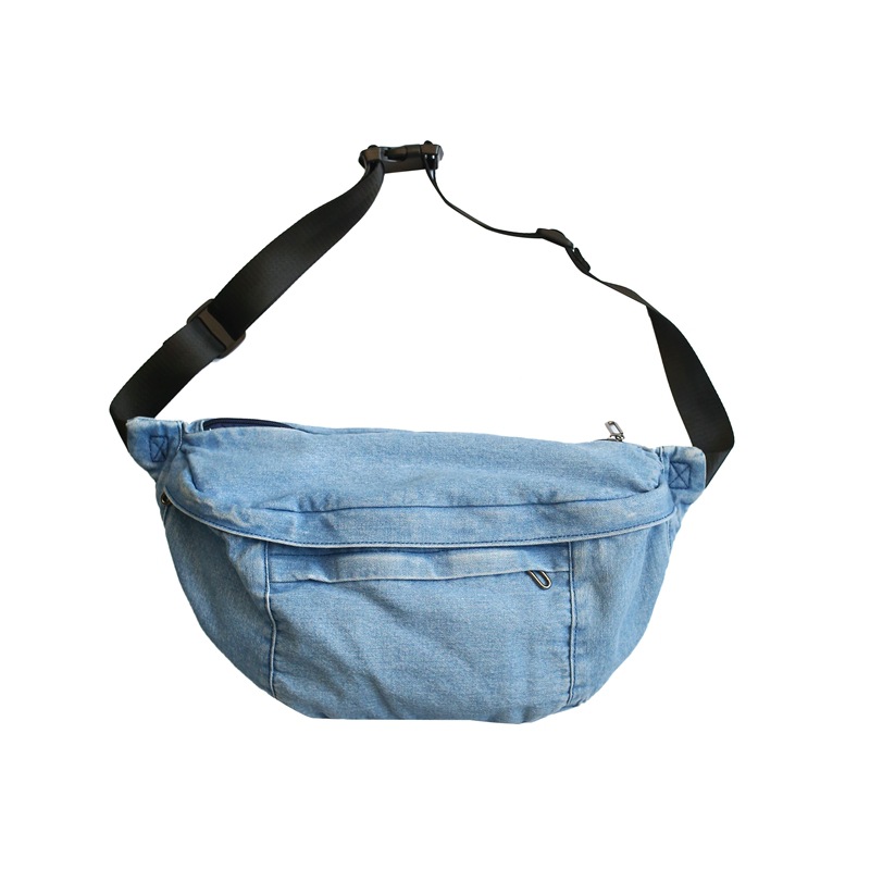 Washed denim crossbody bag for women, large capacity, artistic style, single-shoulder street functional waist bag, fashionable, individual and trendy chest bag Item Picture