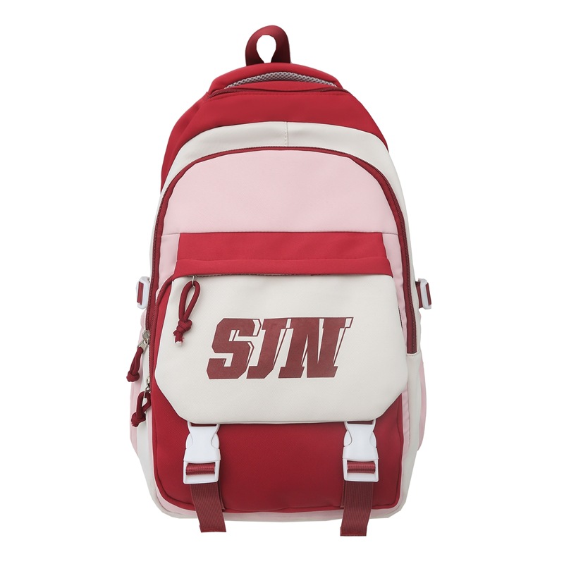 American retro color-blocking schoolbag for girls, Korean version of ins school style student backpack, large-capacity travel backpack for men Item Picture