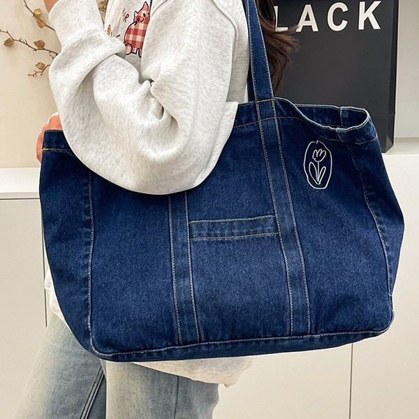 Spring 2025 new high-appeartion-level commuter tote bag, large-capacity single-shoulder shopping bag, denim student class bag details Picture
