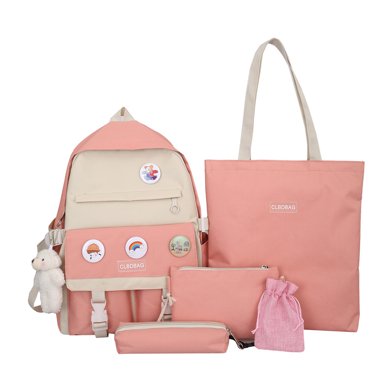 A trendy new Korean-style five-piece schoolbag set for middle school girls, a fashionable student shoulder bag Item Picture