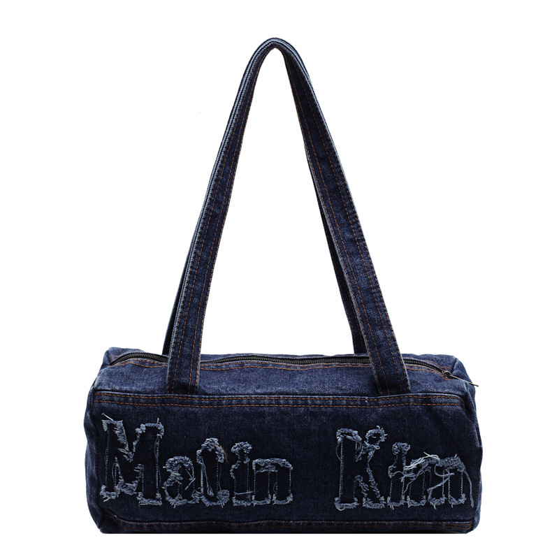 Korean washed denim casual women's bag 2024 new autumn trend letter handbag, retro shoulder bag Item Picture
