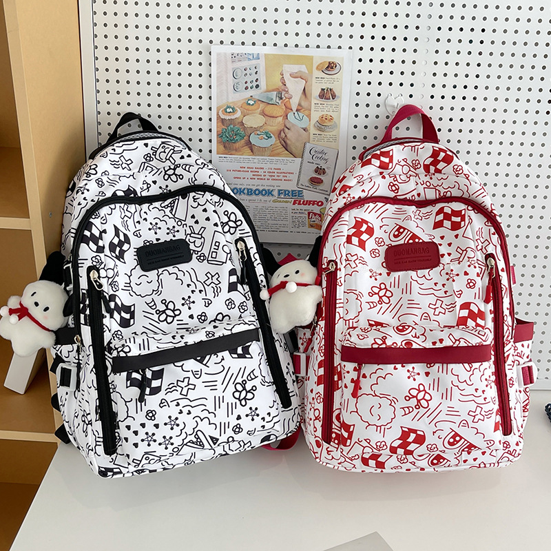 Cross-border schoolbag for junior high school students, large-capacity printed graffiti, niche design backpack, college student travel bag Specification drawing