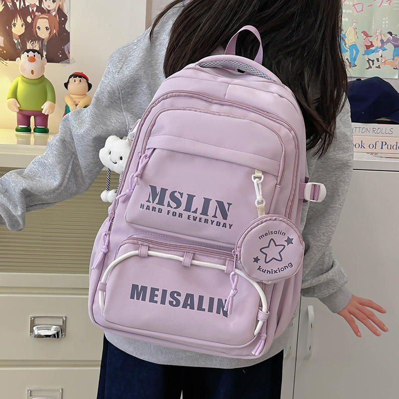 American retro color-blocking schoolbag, Korean version for girls, large capacity backpack for high school students, versatile travel backpack for junior high school students details Picture
