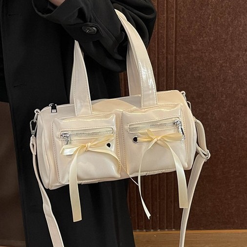 Korean-style bow hand-held bag with a girlish texture, retro and versatile baguette bag, a niche, simple and lightweight single-shoulder crossbody bag, trendy Specification drawing