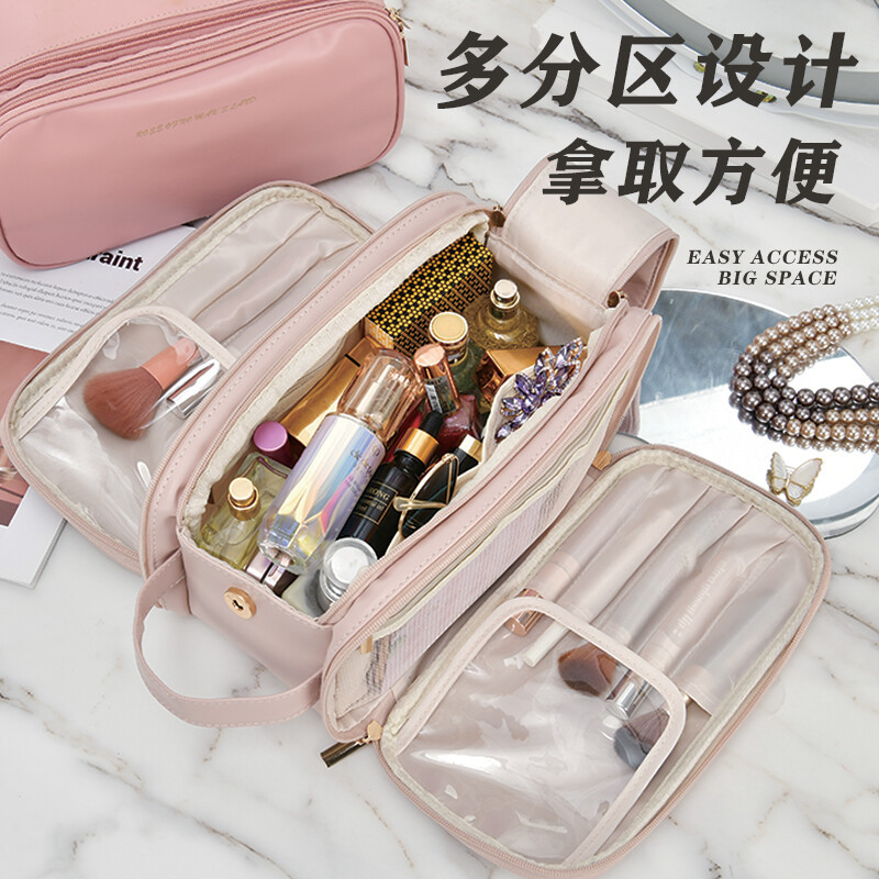 Double zipper women's large-capacity portable 2024 new travel high appearance level Makeup brush and toiletries storage bag details Picture