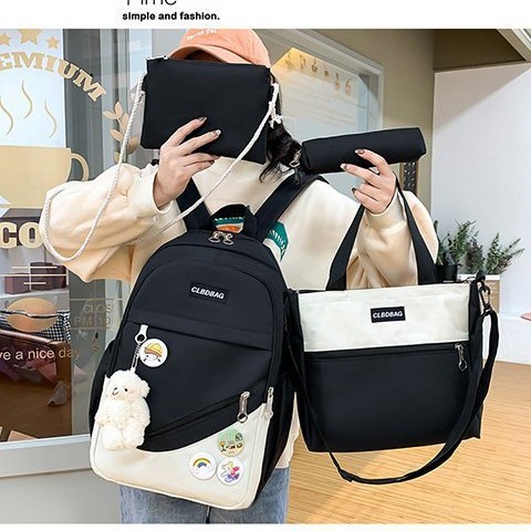 High appearance level Korean-style schoolbag for primary and secondary school students, girls' campus, Japanese-style large-capacity four-piece backpack, outdoor backpack Application Scenario