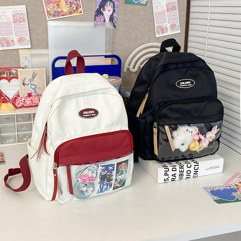 Versatile and cute backpack 2025, large-capacity Japanese-style transparent backpack for girls, Baggy pain bag, kid bag, student schoolbag Specification drawing