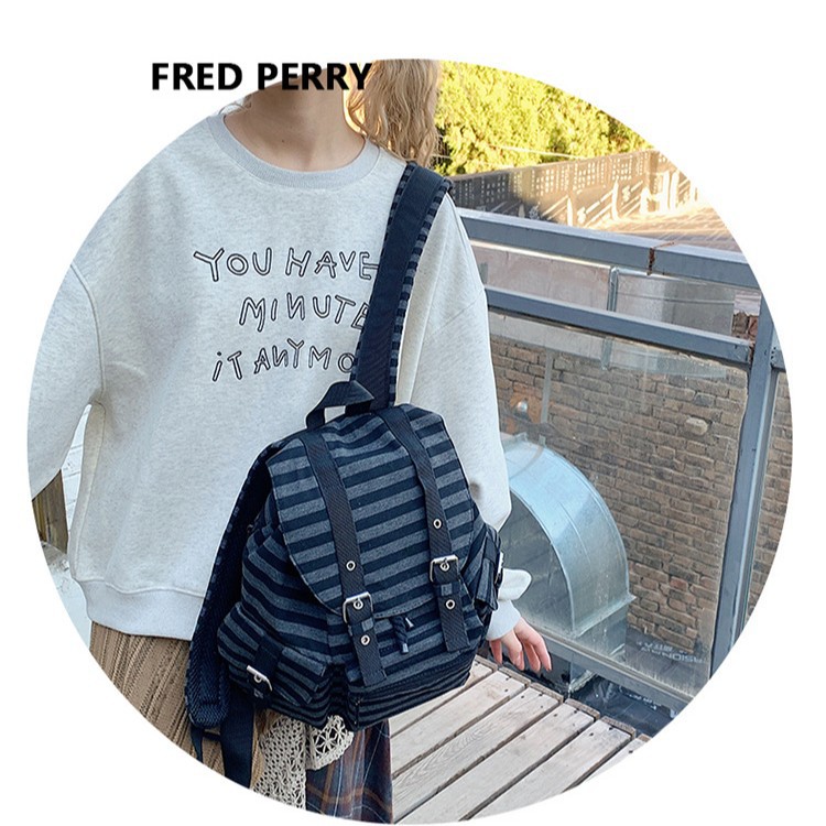 2024 New student schoolbag, Korean niche style retro striped backpack, large-capacity casual backpack details Picture