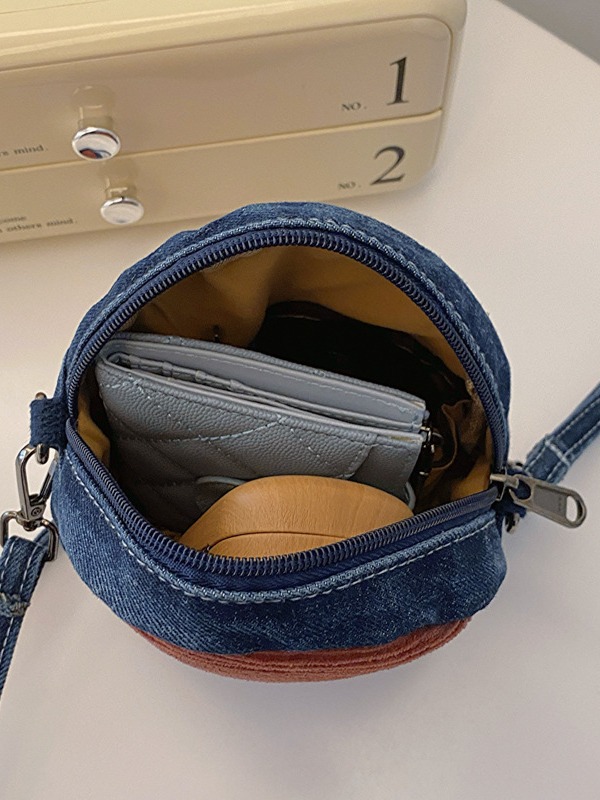 Crossbody bag for women, 2024 new style small round bag, stylish color-blocking single-shoulder bag, spring and summer Korean-style casual coin purse for women Item Picture