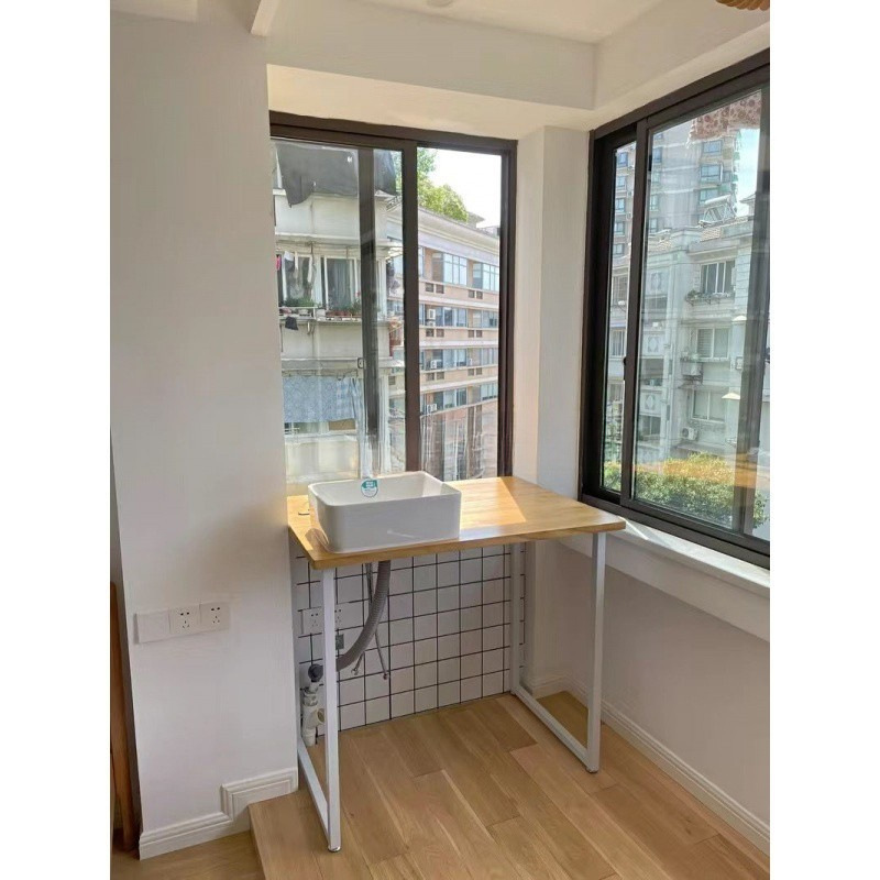eQp custom-made balcony laundry cabinet, solid wood countertop renovation design, storage cabinet, shelf, storage cabinet, sink one Specification drawing