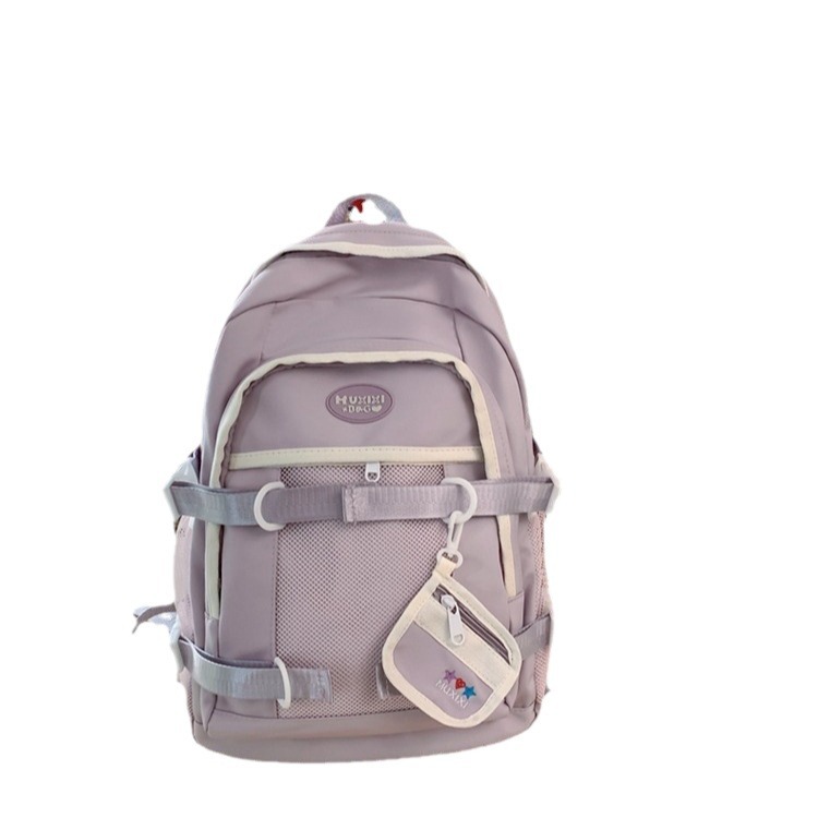 A fresh and trendy backpack for girls, a simple and solid-colored large-capacity outdoor casual backpack for junior and senior high school students Item Picture