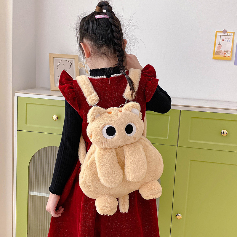 Cute Siamese cat backpack, plush cartoon double back, large capacity black cat, elegant and cute backpack, crossbody bag Specification drawing