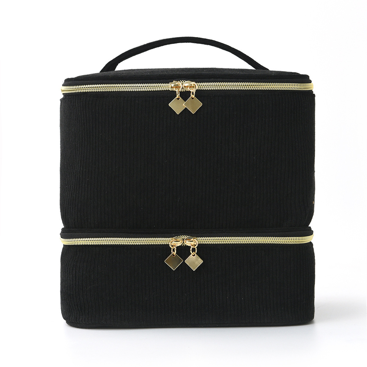 Feihong Cross-border Double-layer Makeup Bag, high appearance level nail polish storage bag, large-capacity corduroy portable makeup bag Item Picture