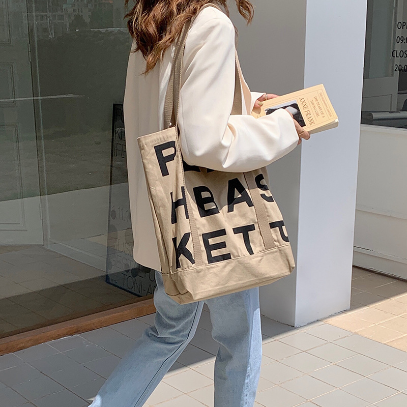 【 In Stock 】1941 letter canvas bag, ins laid-back style single-shoulder cloth bag, women's Korean style large capacity tote bag Specification drawing