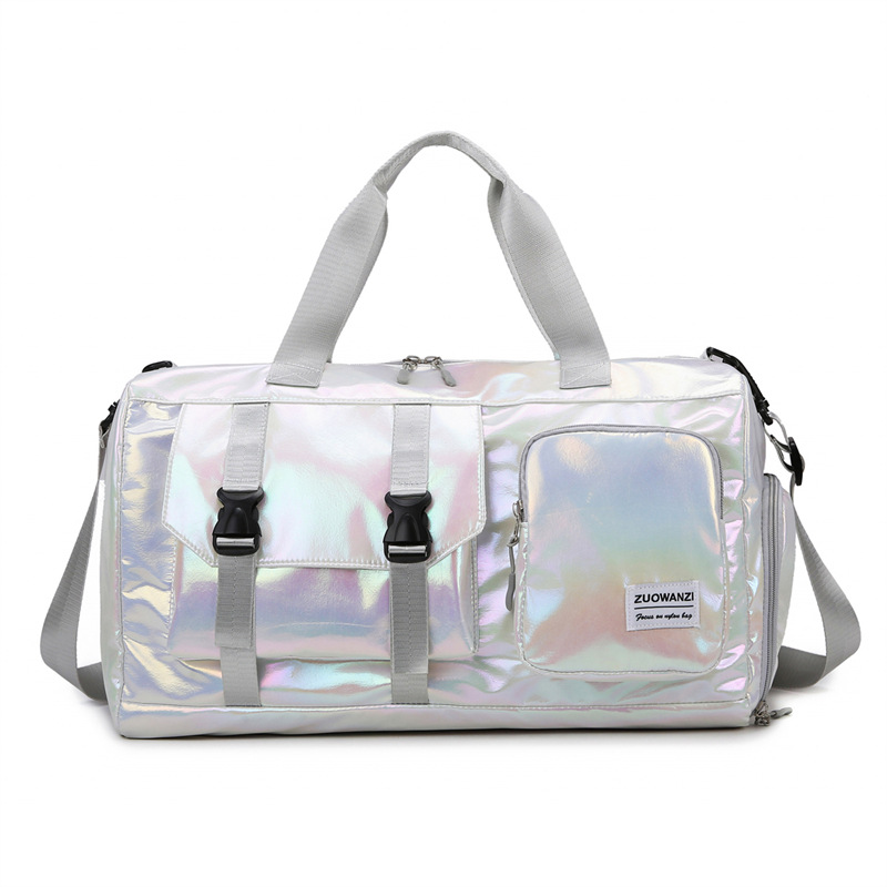 Fashionable pearlescent glossy swimming bag, women's large-capacity sports multi-functional fitness bag, waterproof dry and wet separation travel bag Item Picture