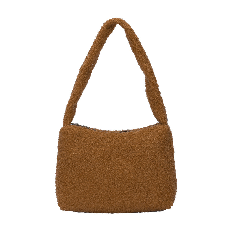 The plush autumn and winter new small square bag 2021 new solid color Korean-style fashionable single-shoulder bag sweet and simple commuter women's bag Item Picture